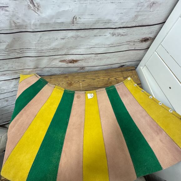 Vintage Suede Skirt Hippy Mod Scooter GoGo Leather 70s Micro Mini Patchwork XS 0 - Picture 7 of 11